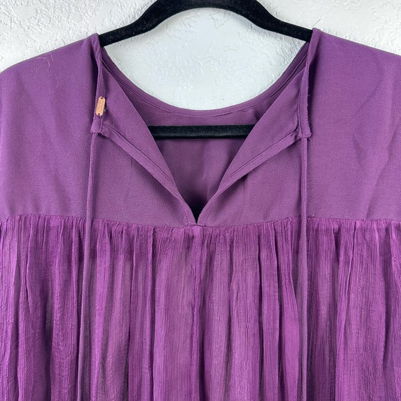 Free people retro femme purple sheer tassle boho top - Picture 10 of 13